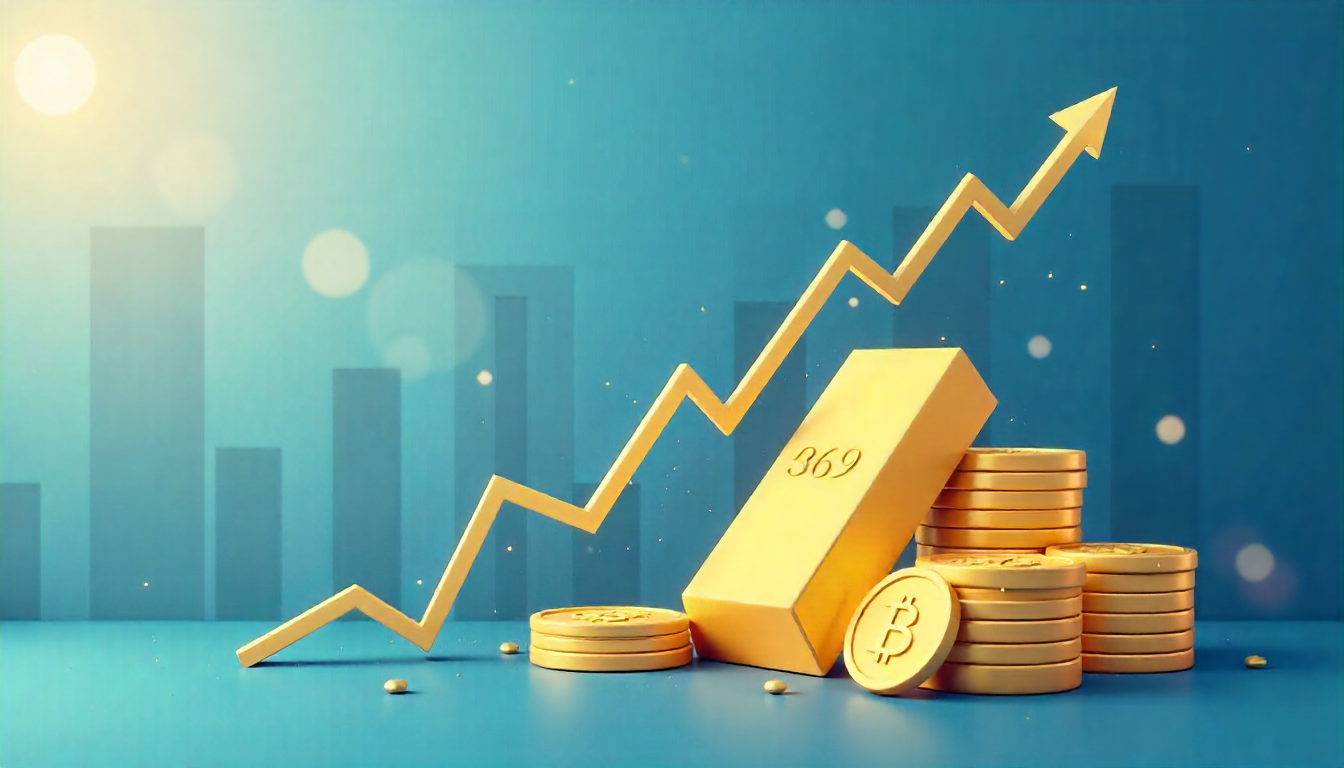 Lingotto d’oro e monete con grafico in crescita, simbolo dell’aumento del valore dei metalli preziosi