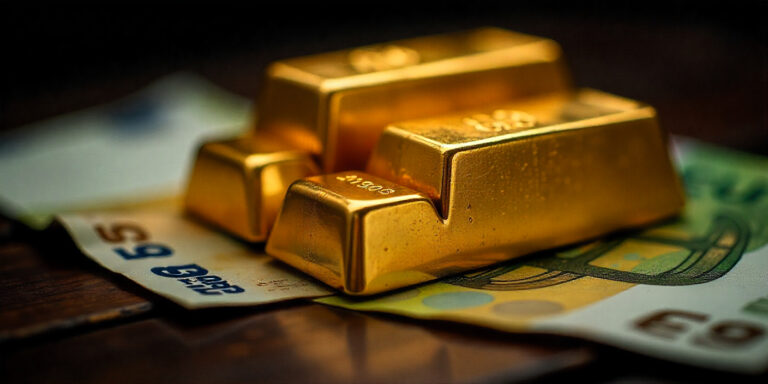 Lingotti d’oro posati su banconote, simbolo della liquidità immediata nella compravendita dell’oro
