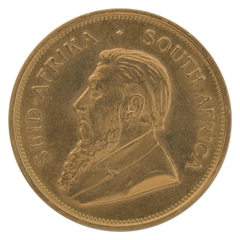 Dritto del Krugerrand in oro con il ritratto di Paul Kruger