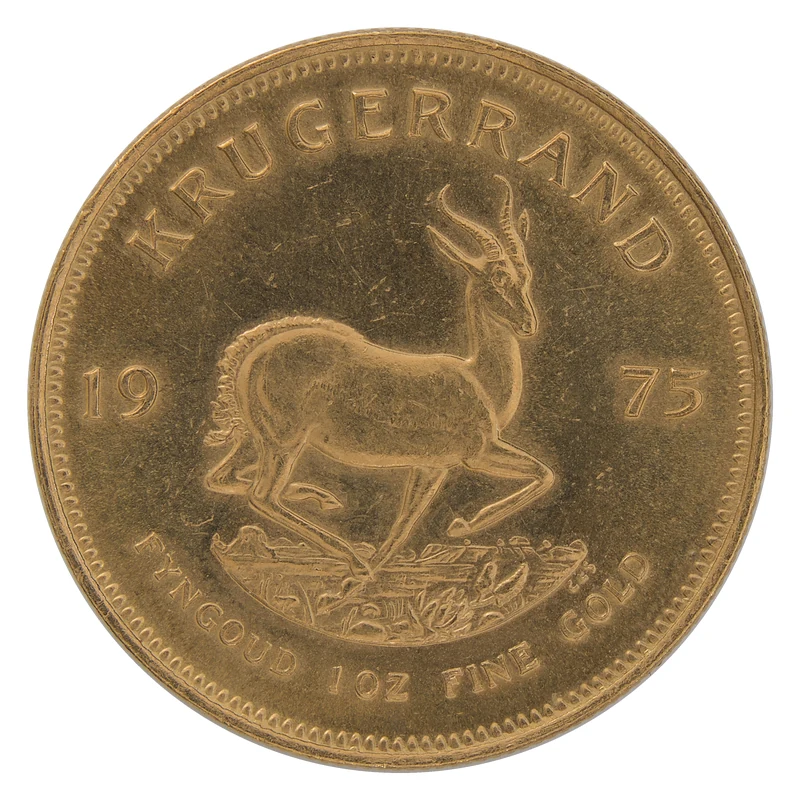Rovescio del Krugerrand in oro con lo springbok e la scritta 1 oz fine gold